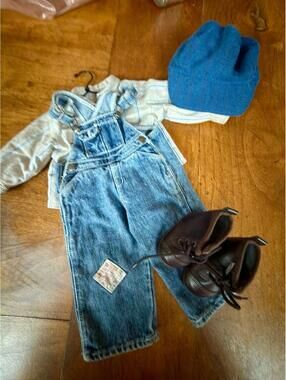 NEW American Girl Kit's Overalls Outfit +Work Boots HOBO RARE A949